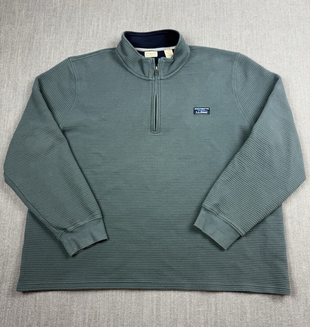 L.L.Bean Quarter Zip Pullover Sweater XXL Men’s Green Ribbed Cotton Blend